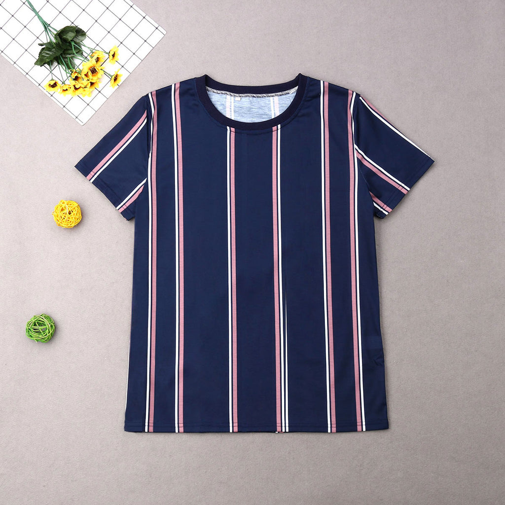 Men'S O-Neck Striped Short Sleeve T-Shirts Slim Fit Streetwear Pullover Summer