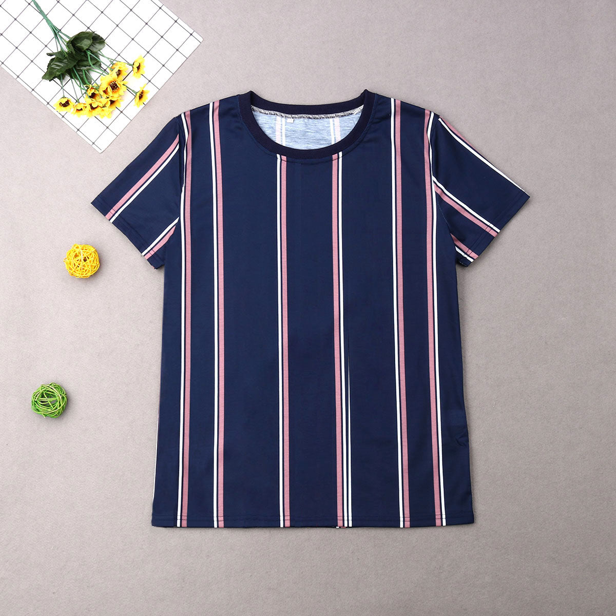 Men'S O-Neck Striped Short Sleeve T-Shirts Slim Fit Streetwear Pullover Summer