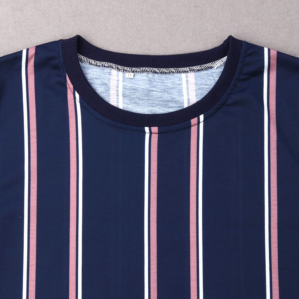 Men'S O-Neck Striped Short Sleeve T-Shirts Slim Fit Streetwear Pullover Summer