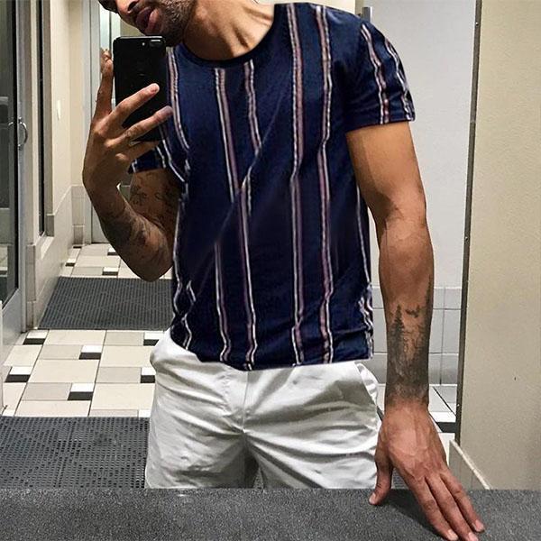 Men'S O-Neck Striped Short Sleeve T-Shirts Slim Fit Streetwear Pullover Summer