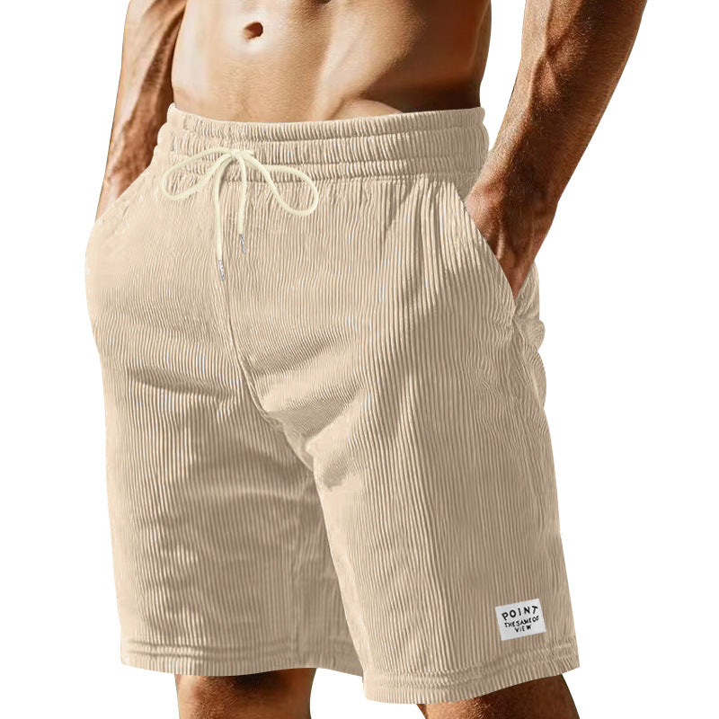 Solid-color Lace-up Loose-fit Straight-leg Mens Shorts For Summer