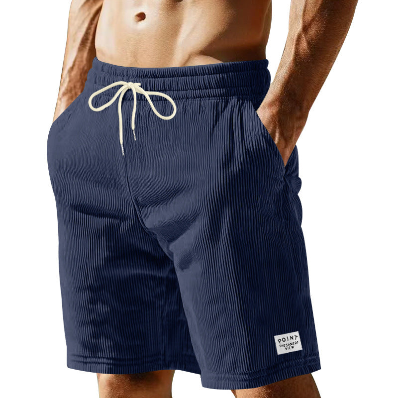 Solid-color Lace-up Loose-fit Straight-leg Mens Shorts For Summer