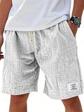 Fashionable Drawstring Textured Solid-Colored Shorts Beach Pants